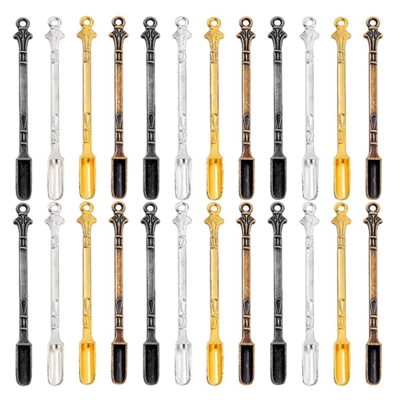 

24PCS Mini Shovel Snuff Spoon,Hanging Hole Shovel Medicine Spoon For Filling Vials With Salts Herb Shovel Necklace Spoon