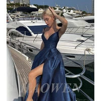 haowen sexy v neck formal sparkle satin evening dress sleeveless prom party dress side split long party gown custom made
