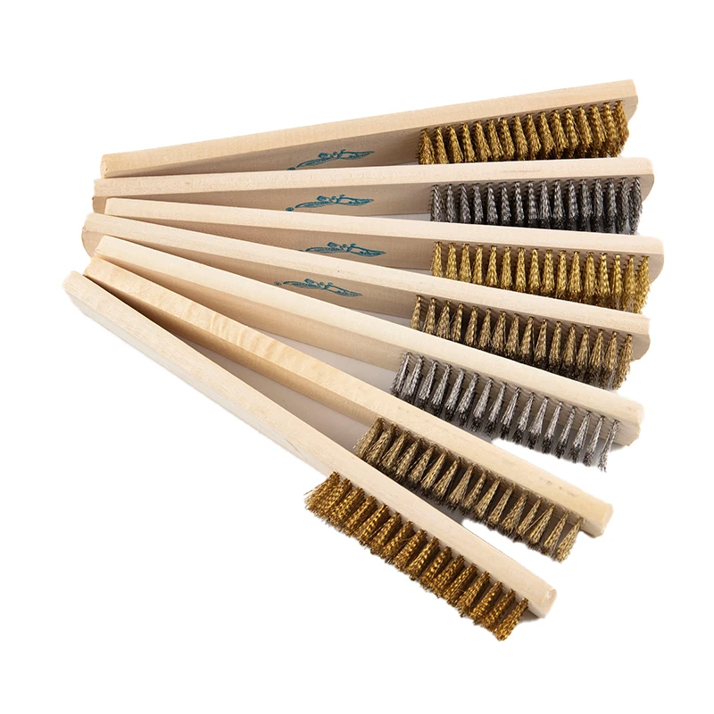 

Rust Stain Removal Brass Wire Brush with Wood Handle for Industrial Devices Surface/Inner Polishing Grinding Cleaning