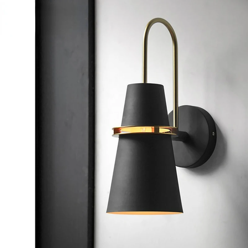 

Macaron Color Iron Shade Wall Lamp Horn Shape Trumpet Sconce Nordic Style Bedside Aisle Hotel Restaurant Light Black Blue White