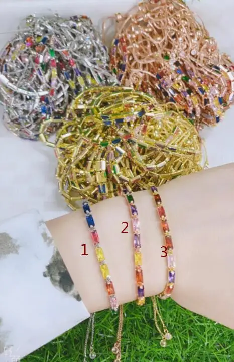 

1pcs Fashion Rainbow Charm Bracelet & Bangles Zircon CZ Gold Adjustable Bracelet Set for Women Jewelry df4s