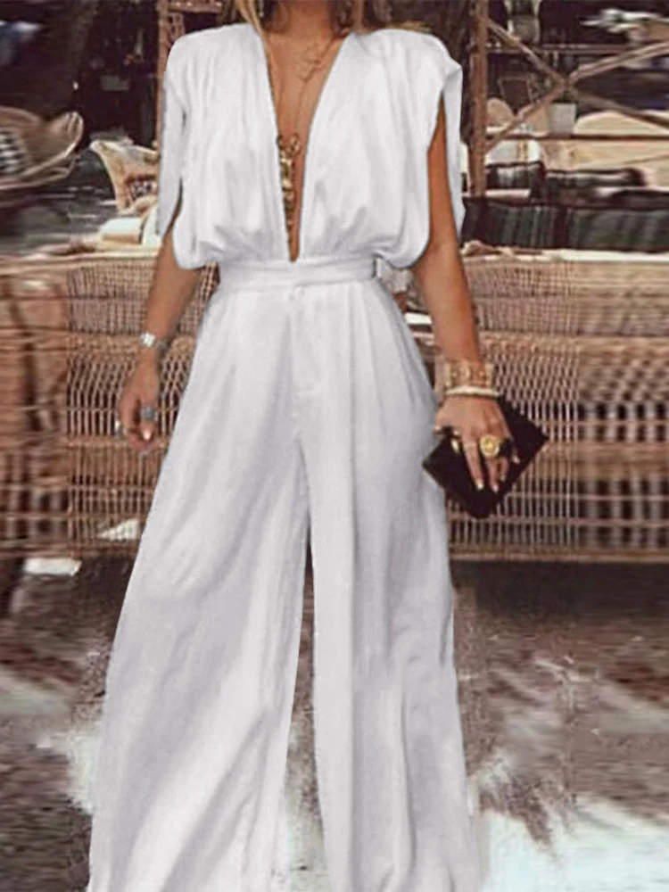 

Комбинезон ZANZEA женский с глубоким V-образным вырезом и открытой спиной, пикантный Повседневный однотонный длинный модный Ромпер без рукаво...