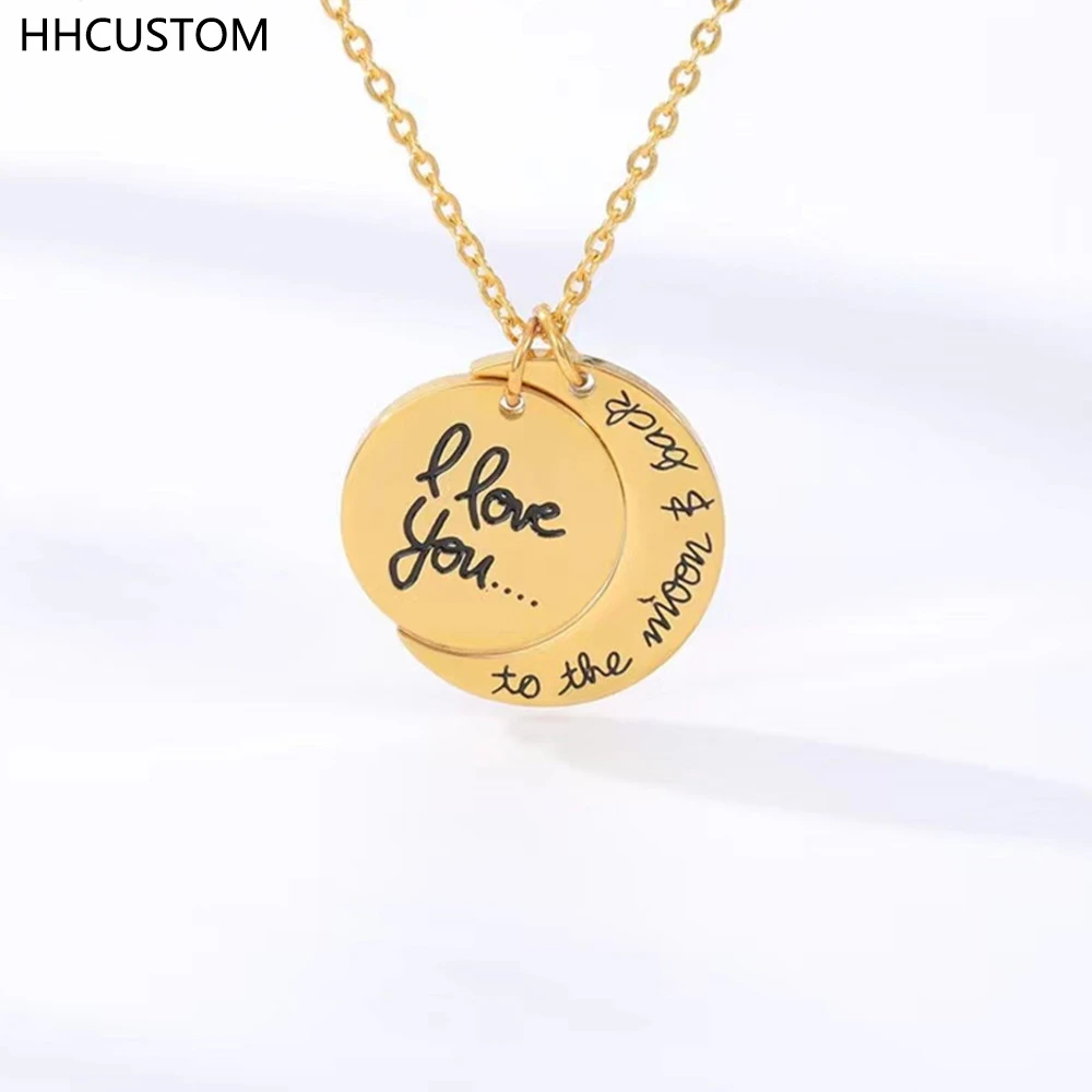 

HHCUSTOM Custom Moon Necklace Personality Stainless Steel Carved Letter Round Pendant Jewelry For Women Couple Anniversary Gift