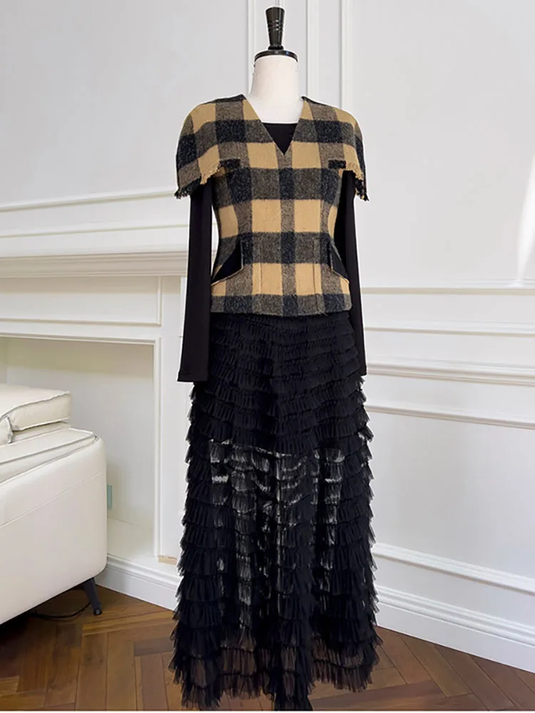 DEAT 2024 осенний комплект из 3 предметов пуловер с v-образным вырезом и кисточками