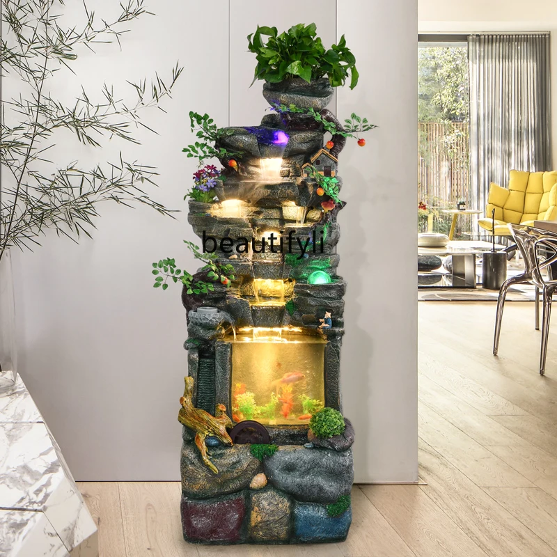 

zq Artificial Mountain and Fountain Bonsai Fish Pond Living Room Office Crafts Decorations Geomancy Decoration
