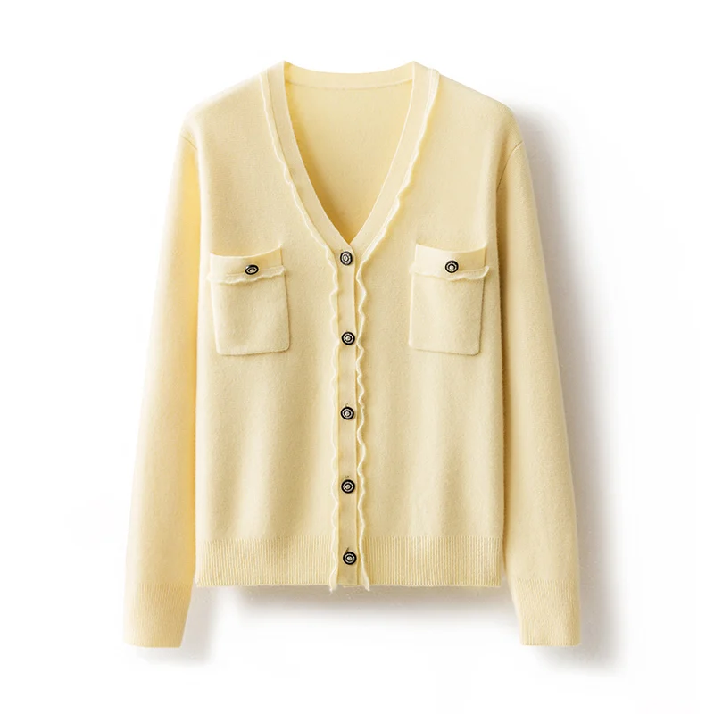 

Женский трикотажный кардиган из 2023 чистого кашемира, с V-образным вырезом