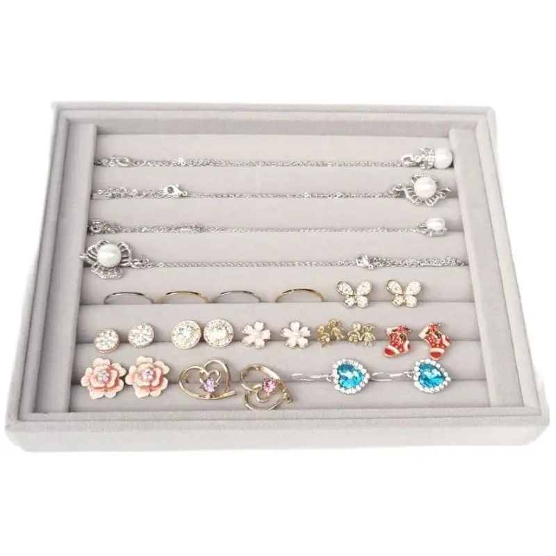 

Jewelry Gray Flannel Small Ring Stud Earring Bracelet Necklace Display Storage Box Tray