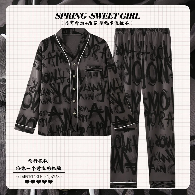 Men's suit pajamas, new spring and autumn days, long-sleeved cotton, high-grade home clothes, can be worn in large sizes