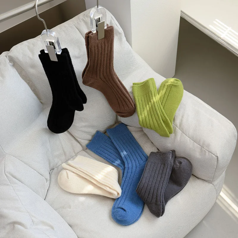 

Simple Ribbed Socks Woman Fashion Solid Cotton Sock Woman Comfortable Soft Winter Thick Warm Sock Long Comfortable Ladies Sock