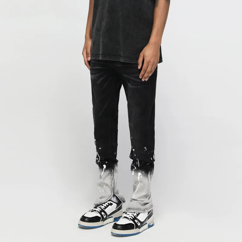 Graffiti Printed Denim Jean y2k Mens Bottom Zipper Distressed Biker Jeans Pants  Fashion High-street Slim Pants Joggers Trousers
