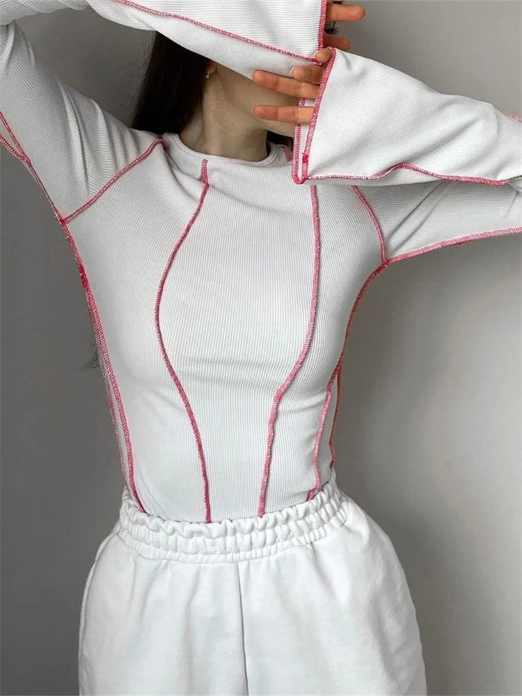 Женские футболки в стиле пэчворк шикарные повседневные трикотажные с длинным