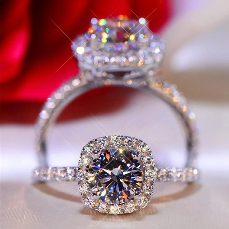 

100% Moissanite Rings 1CT 2CT 3CT Brilliant Diamond Halo Engagement Rings For Women Girls Promise Gift Sterling Silver Jewelry