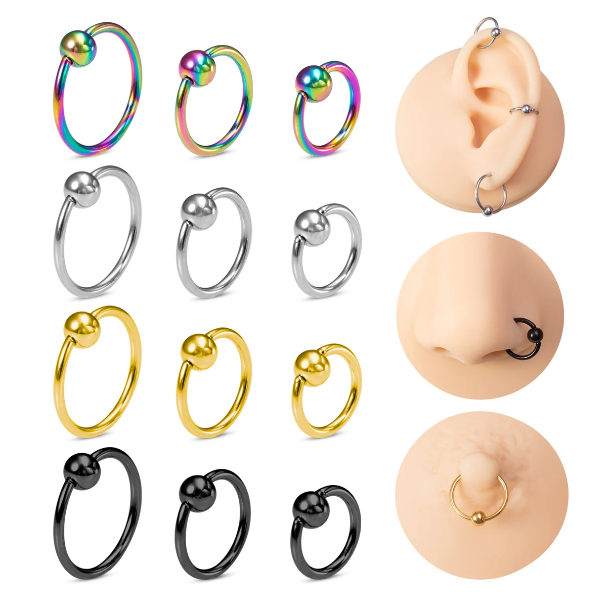 Кольцо для пирсинга из хирургической стали 3 шт