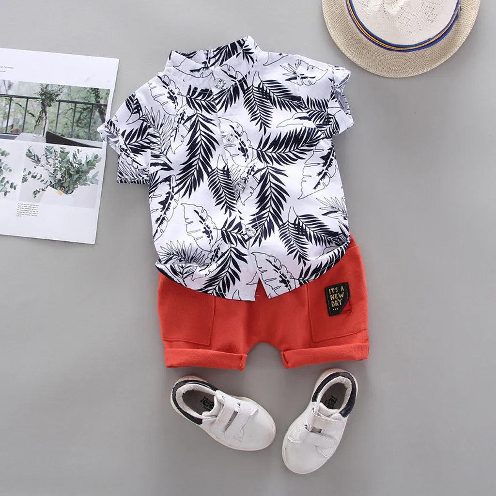 

Infant Baby Boy Sets Leaves Print Newborn Baby Boy Special Clothes Summer Fashion Short Sleeve Children's Clothing For Boys