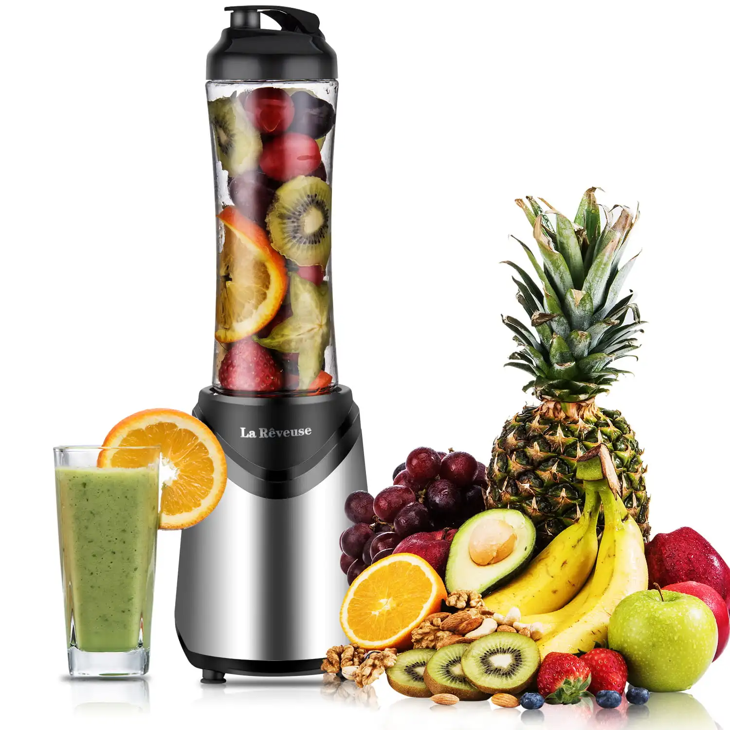 

Smoothies Blender Personal Size 300 Watts with 18 oz BPA Free Portable Travel Sports Bottle (Silver-2205)