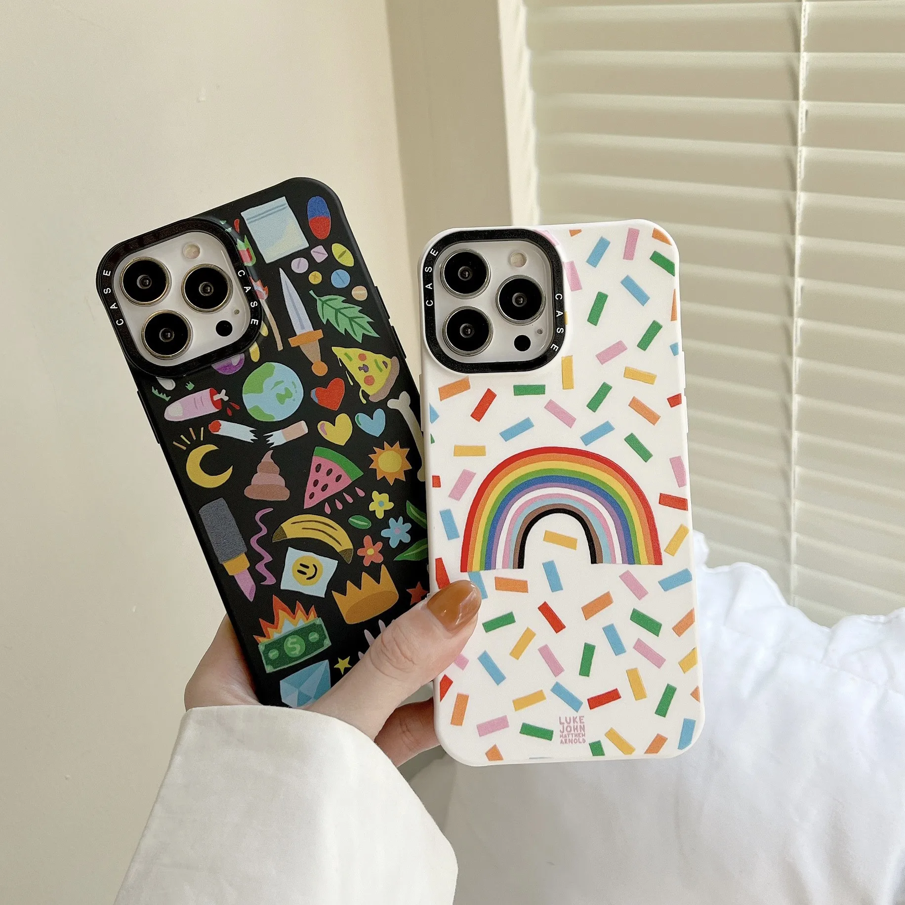

INS Cartoon Rainbow Fruit Party Phone Cases For iPhone 14 13 12 11 Pro Max XR XS MAX X Lady Girl Shockproof Soft Shell Fundas