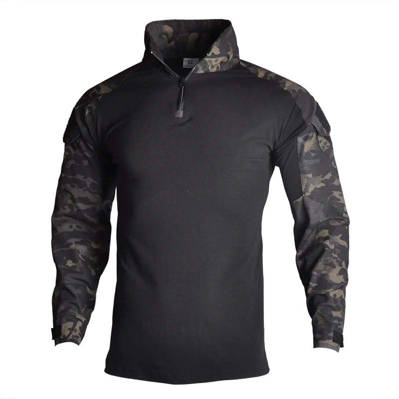 

Tactical Hiking T-shirt with Pads Long Sleeve Army Military Patchwork Plus Size Hunting Fishing Climbing Shirt Battle Strike