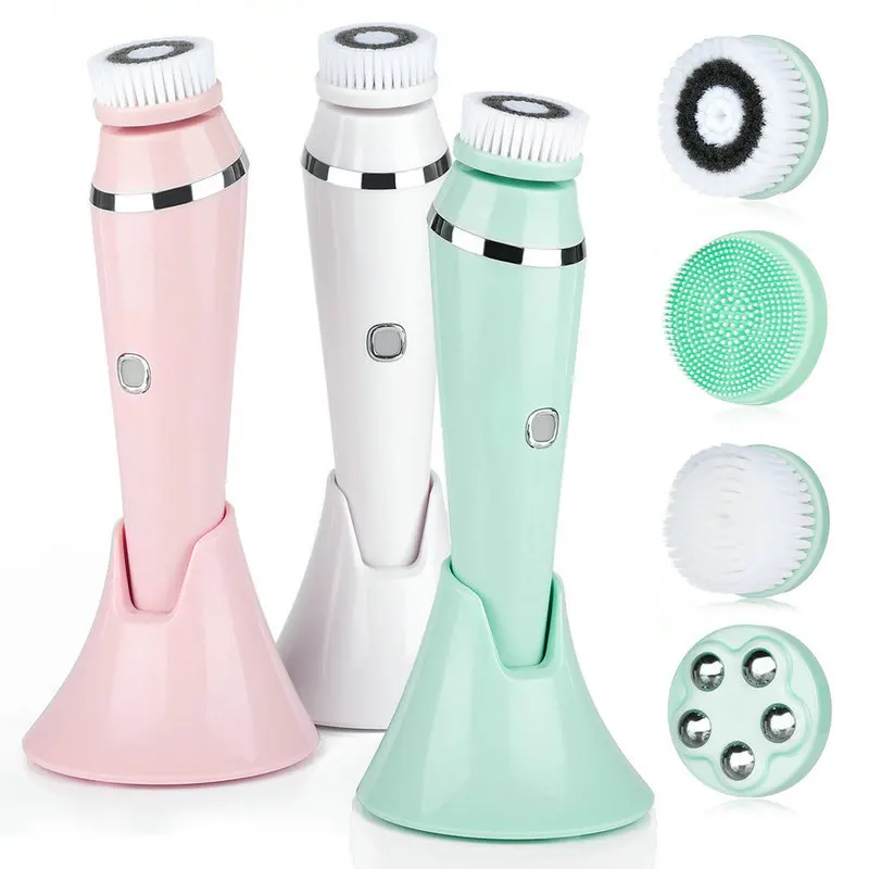 

4 in 1 Electric Facial Cleansing Brush Rechargeable Waterproof Spin Sonic Exfoliator Face Scrubber Cleanser Skin Care Machine