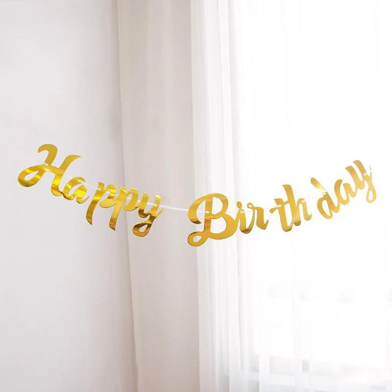 

1set Gold Happy Birthday Banners Letter Paper Bunting Garland Flags Birthday Party Hanging Decorations Kids Baby Shower Supplies