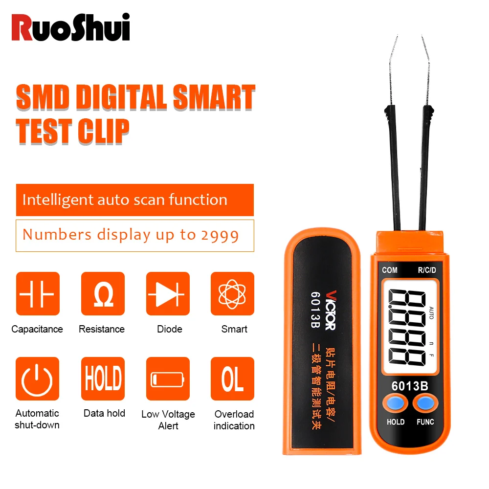 Victor 6013b Medidor de Capacitância Digital Acessível Inteligente Smd Tester Instrumento Resistor Faixa Automática Capacitor Diodo 3000 Contagens Agulha