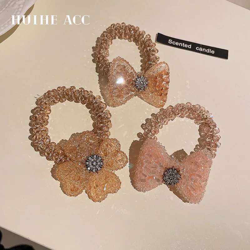 

Diamond Set Crystal Love Bowknot Flower Hair Rope Korean Vintage Personality Natural Stone Fashion Versatile Ornament