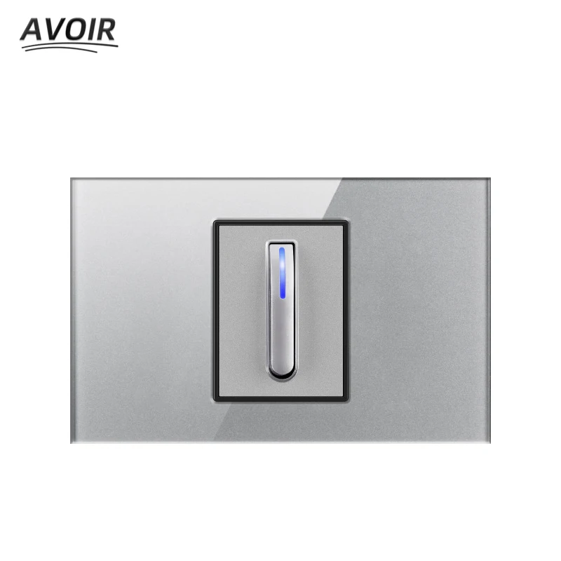 

Avoir 118 Type Reset Light Switch 2Way With LED Indicator American European Standard Wall Power Socket Gray Glass Panel For Home