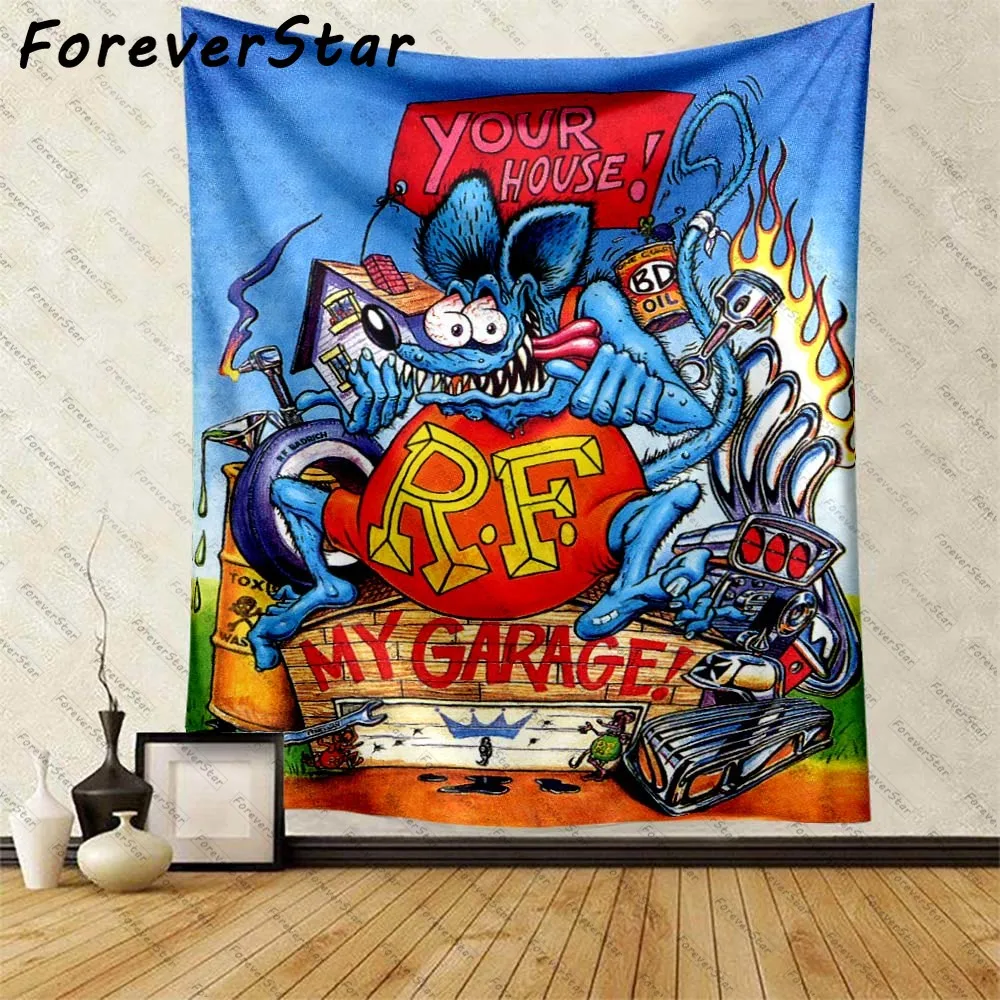 

Модный гобелен ForeverStarRat Fink, забавный подарок для друга, бара, мотоцикла, клуба, мужской пещеры, дома, гаража, спальни, игровой комнаты, Настенный декор
