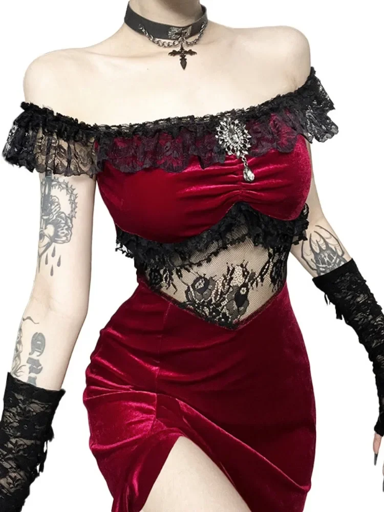 Женское винтажное платье без рукавов красное в стиле ретро-панк и готика