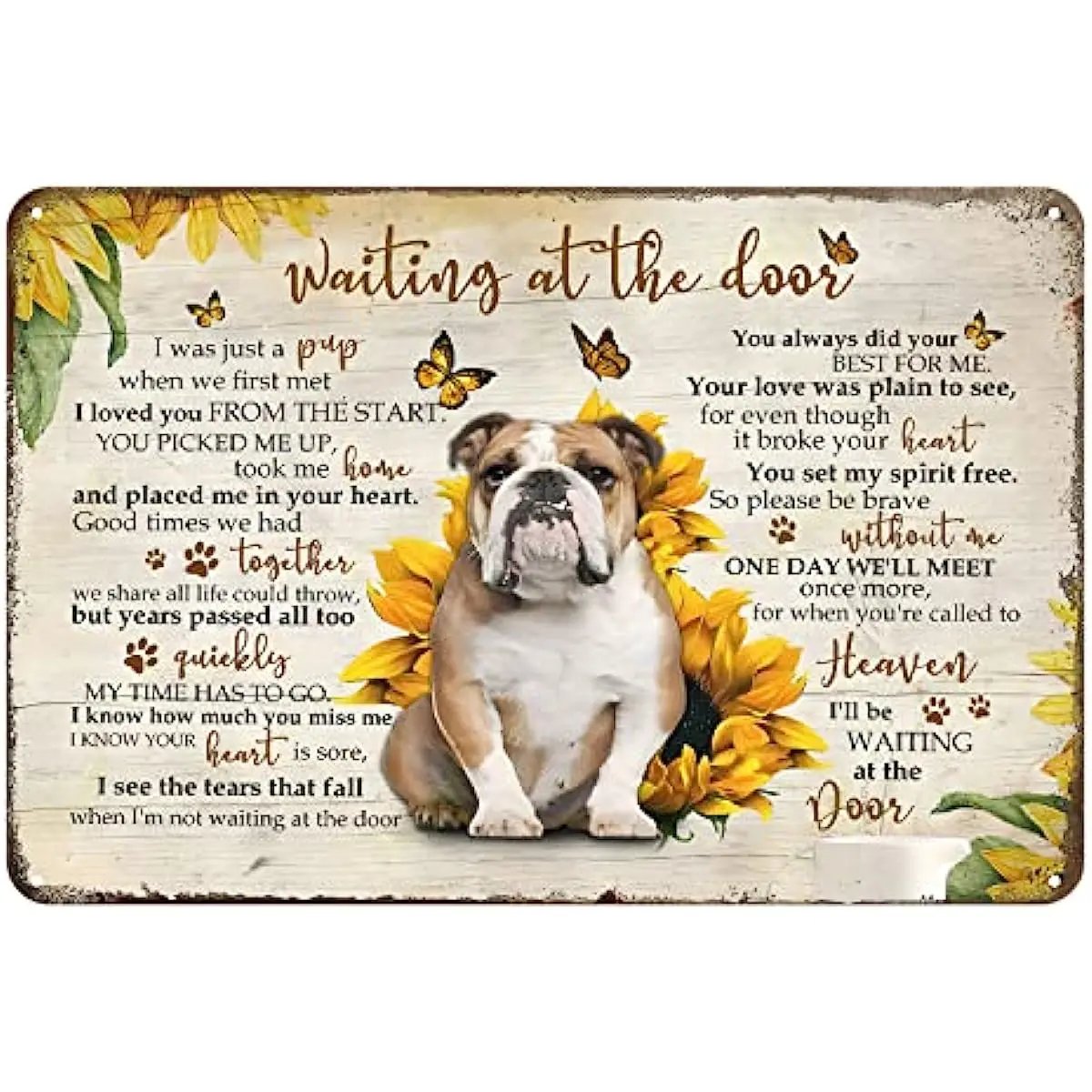 

English Bulldog Dog Tin Signs Waiting at The Door Metal Sign Rustic Decor Vintage Home Kitchen Bar Cafe Club Cave Wall Decor