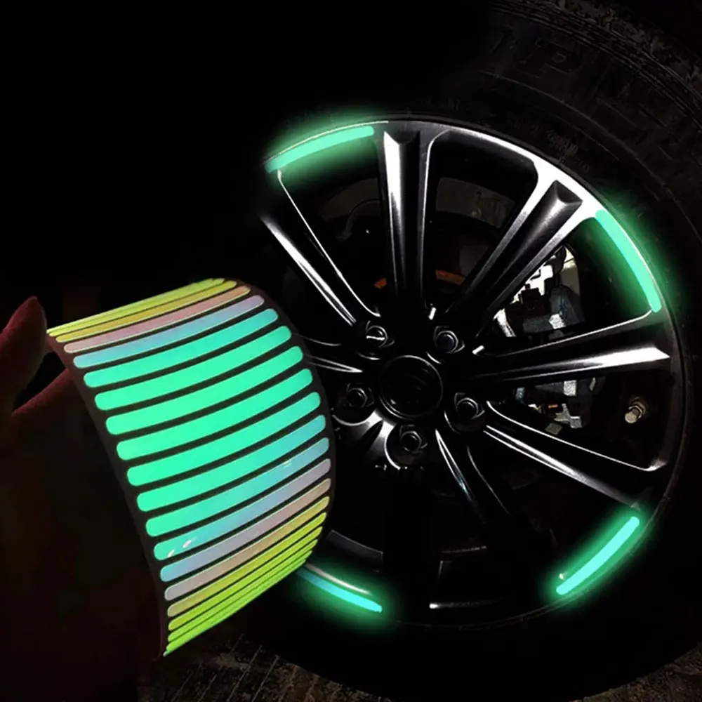 

Universal Car Wheel Sticker Colorful Reflective Strip Luminous Safety Night Driving Tire Rim Trim Auto Wheel Hub Warning Sticker