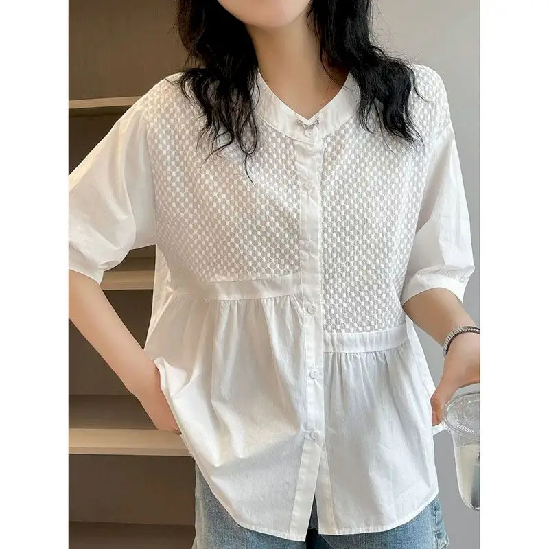 

Cotton Shirts Women Korean Style Casual Loose Short Sleeve Doll Shirt Fashion Design O-neck Blouse Summer New Trend Thin Shirt