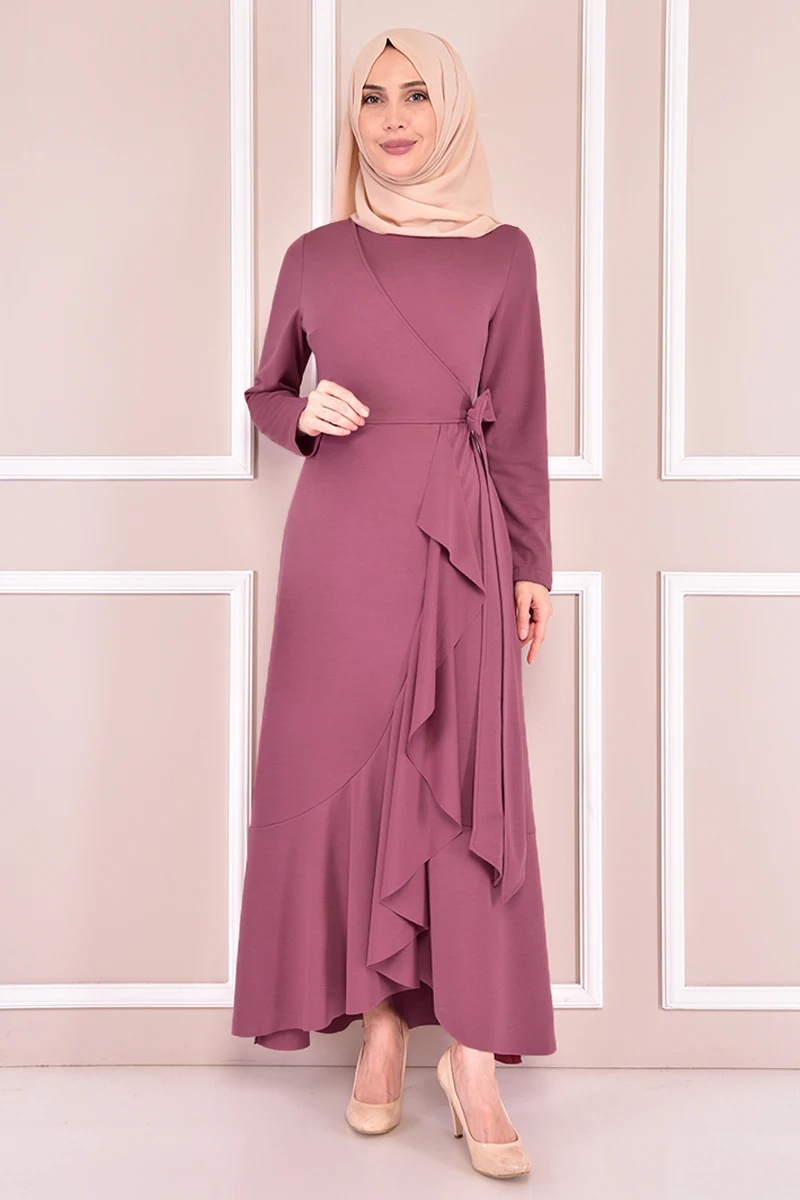 Женское платье с ремнем, платье с розой для женщин, турбаны для женщин, женское платье-Абая, мусульманское женское платье KBR70302