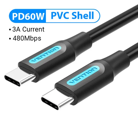 Кабель USB Type-C Vention с поддержкой быстрой зарядки, 100/60 Вт Поддерживается для iPad Quick Charge 4.0 5A USB C