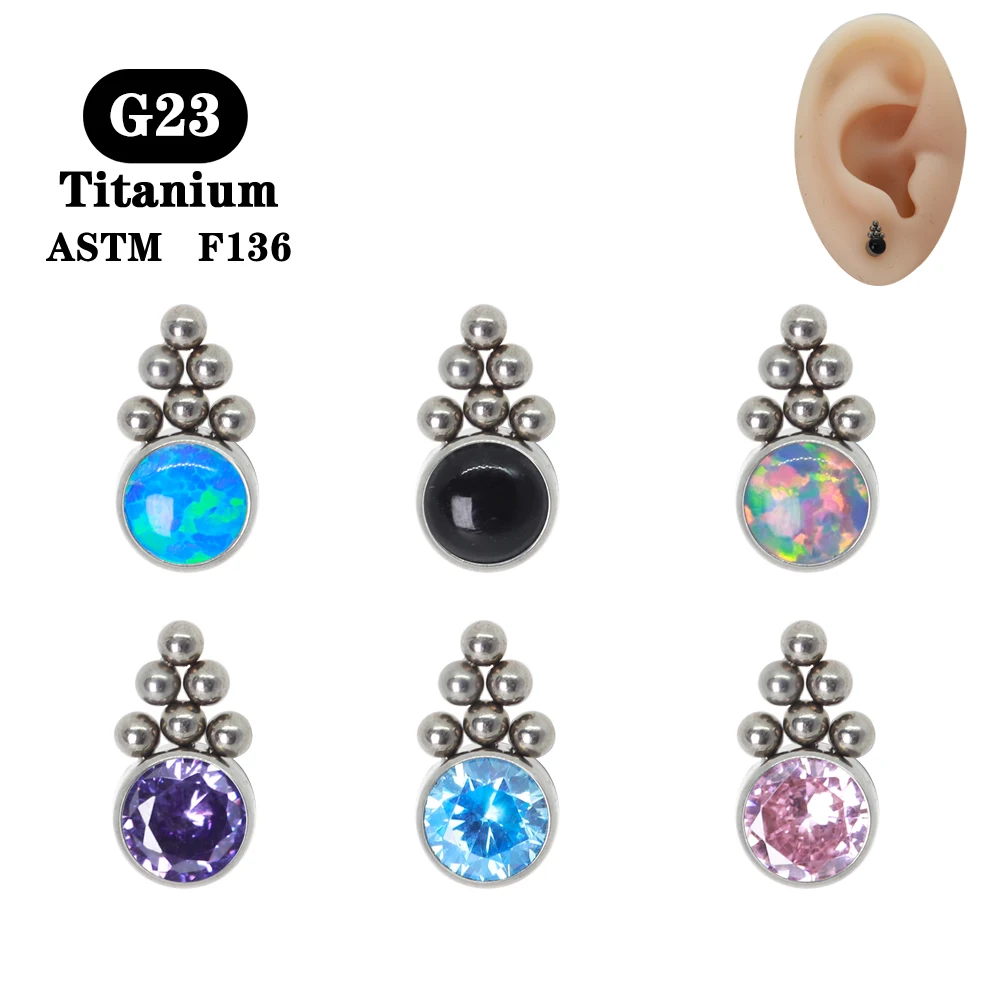 

G23 Titanium Fashion Jewelry Luxury Opal Zircon Ball Earrings Ear Piercing Helix Cartilage Earrings Tragus for Women Funky Punky