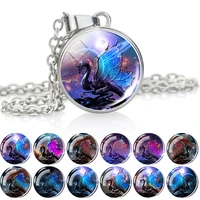 starry dragon mens necklace glass cabochon necklace silver plated chain mens fashion necklace gifts for boys chains for men