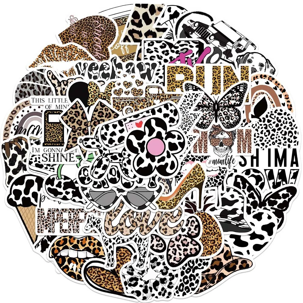 

10/50 Pcs Black and White Leopard Aesthetics DIY Waterproof Removable Graffiti Stickers Scrapbooking Notebook Decoration Decals
