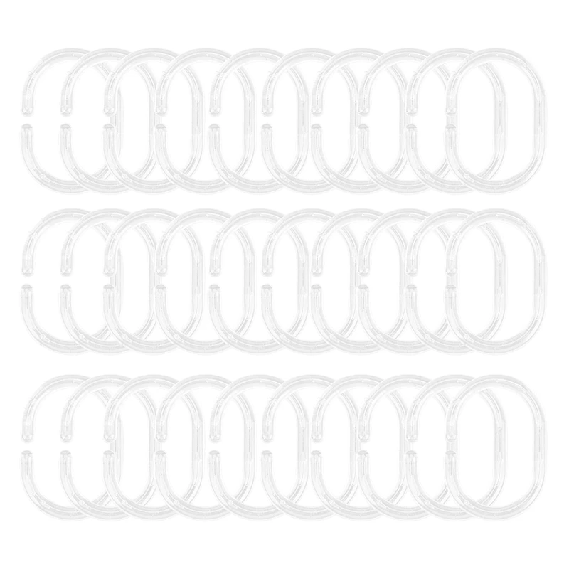 

30 Pack Shower Curtain Rings Curtain C Rings Hook Hanger Bath Drape Loop Clip Glide (Clear)
