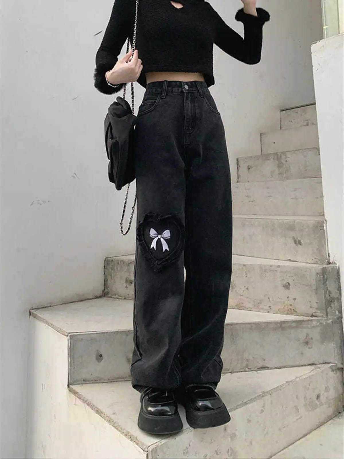 

Классные брюки в стиле хип-хоп с принтом и бантом, модные Готические джинсы в стиле Харадзюку, женские брюки, повседневные забавные винтажны...