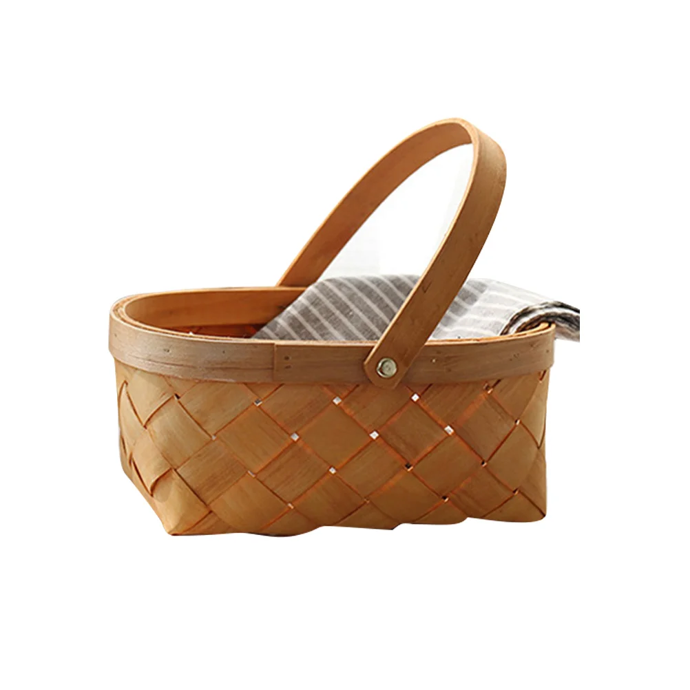 

Basket Storage Wovenhandle Wicker Rattan Container Wooden Baskets Picnic Portable Flower Houseware Easterfruitseagrass Handles