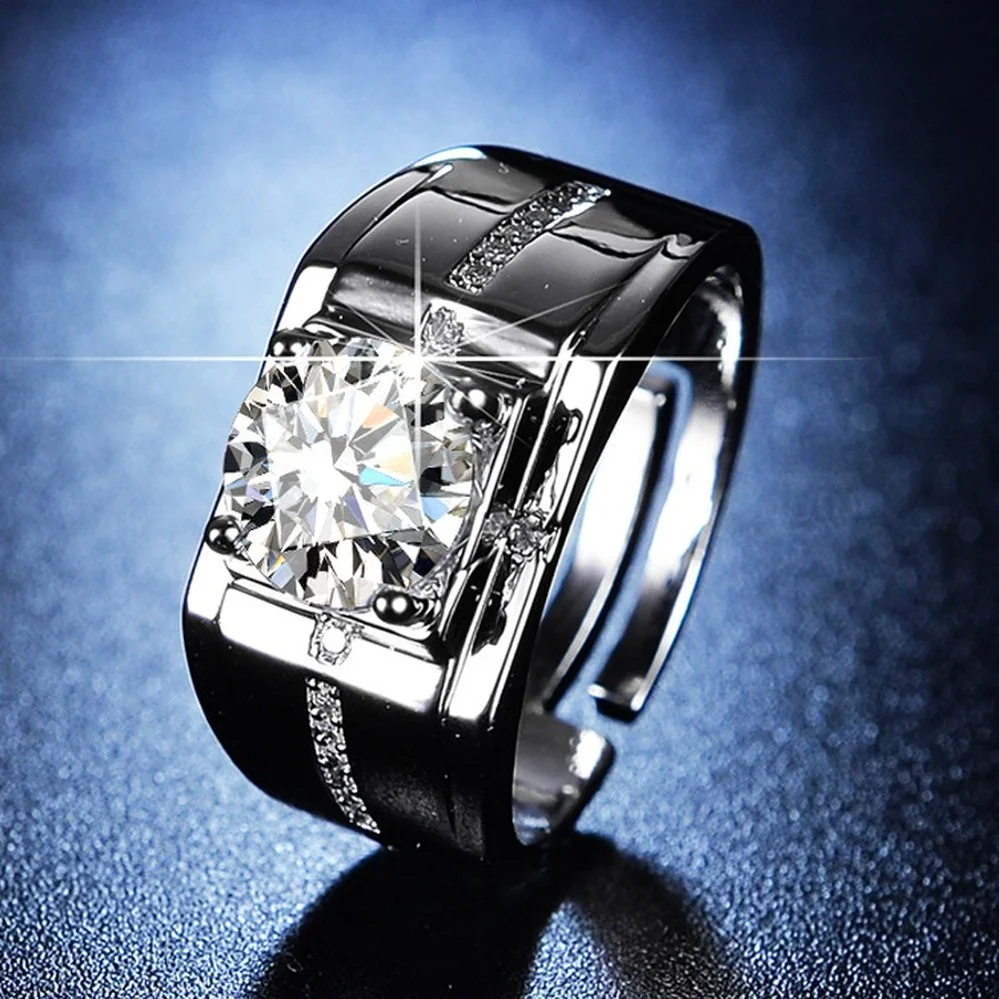 

Classic High Carbon Diamond Ring for Men Adjustable Fashion Ring Wedding Band Engagement Bridegroom Charm Jewelry Gift Wholesale