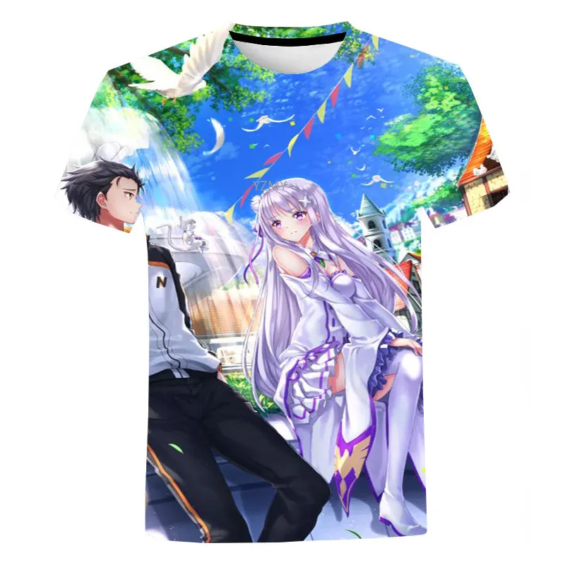 

Re Zero Japanese Anime t shirt Summer Unisex Harajuku Style Short Sleeve Clothing Ram And Rem 3D Print T Shirts