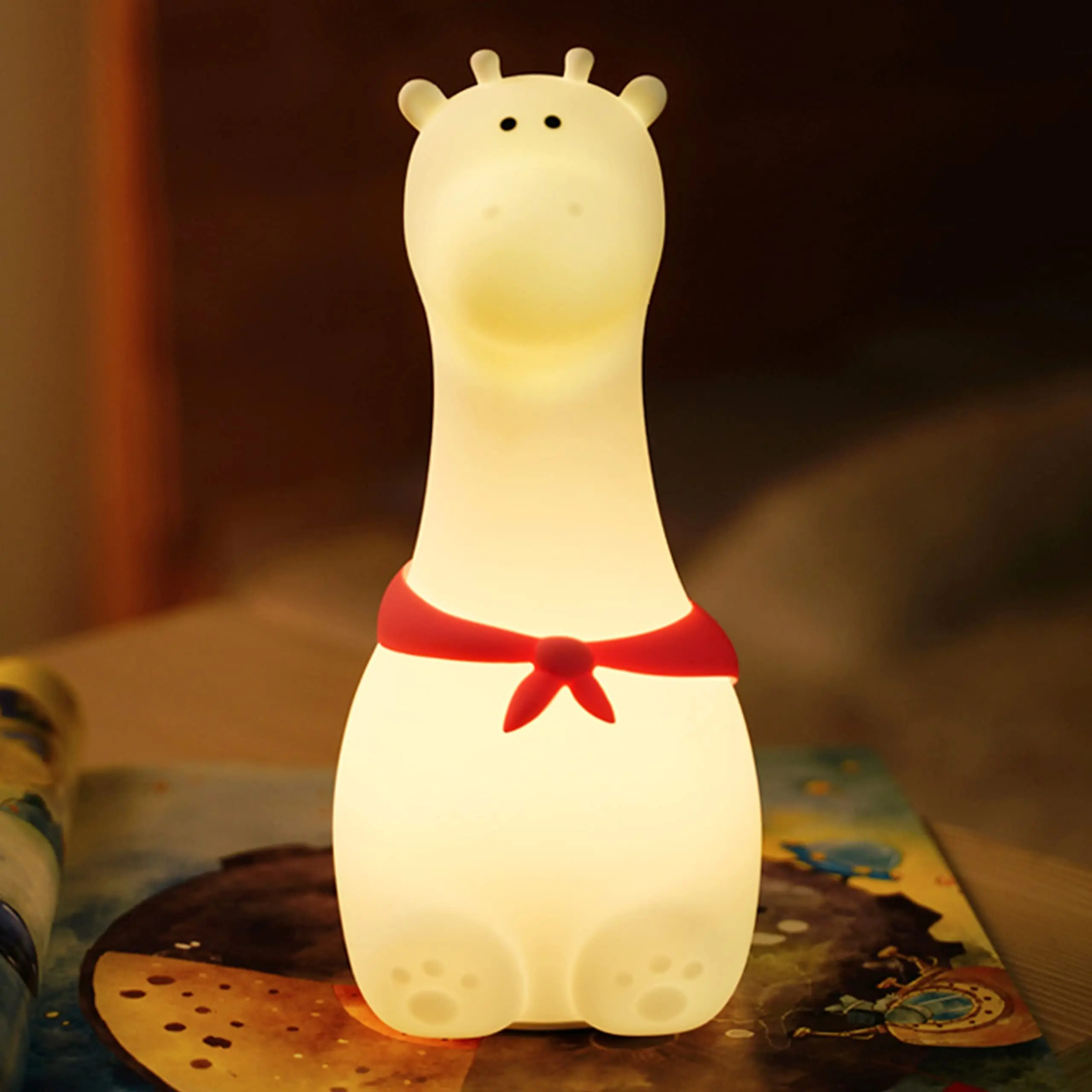 Светодиодный ночник с милым жирафом для детей мягкий силиконовый зарядкой от USB