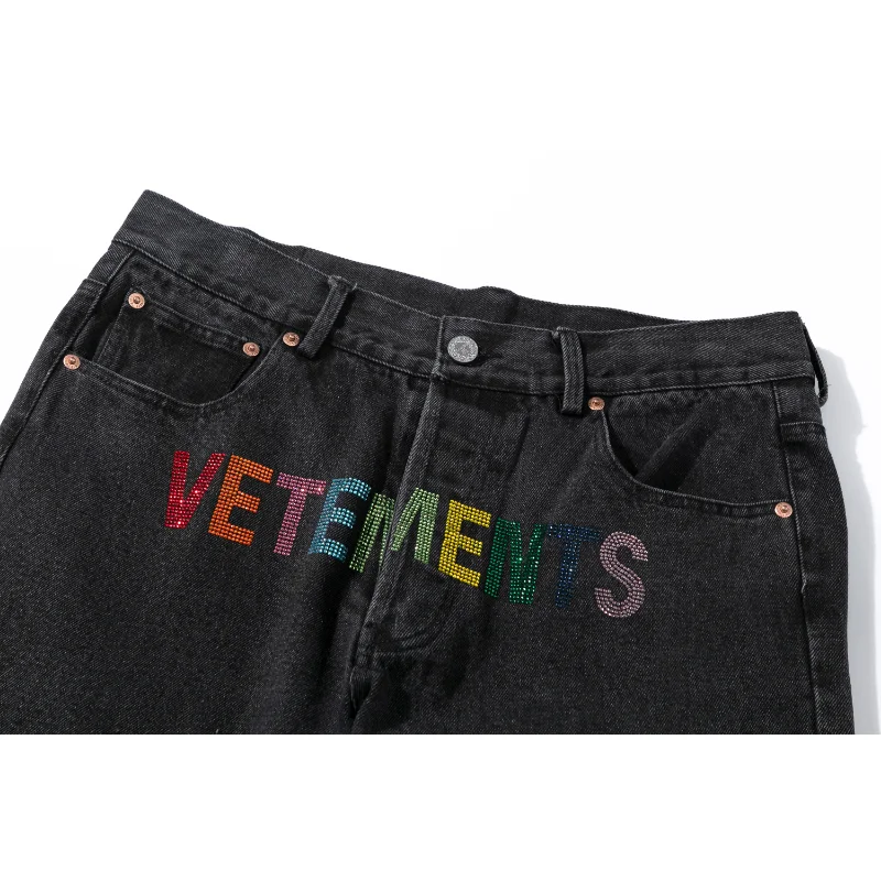 Y2K Men's Jeans European and American VETEMENTS Printing Straight Loose Large Size Men's and Women's Jeans Hot Sale 2023
