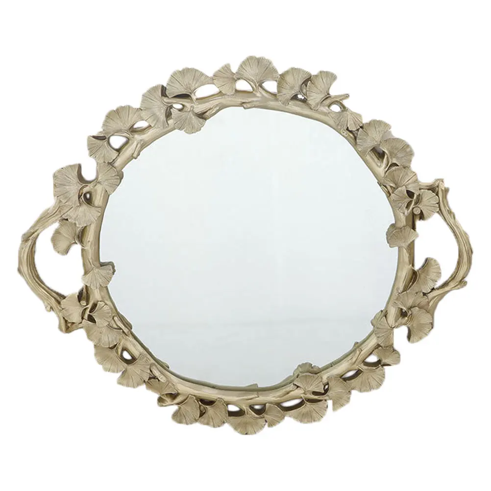 

Ginkgo Leaf Shaped Dessert Tray Mirror Surface Tray Round Cake Dish Creative Cake Tray Golden household storage decorative tray