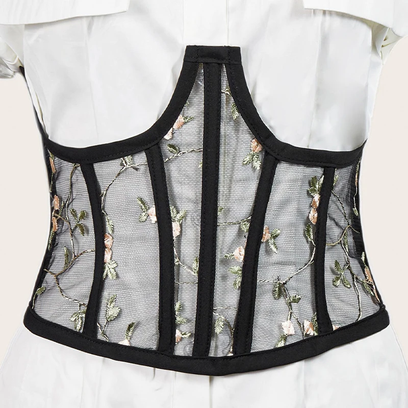 

Short Embroidery Women's Intimates Lace-up Corset Floral Underwear Lace Shapers Decorative Waist Belt Lingerie Корсет Женский