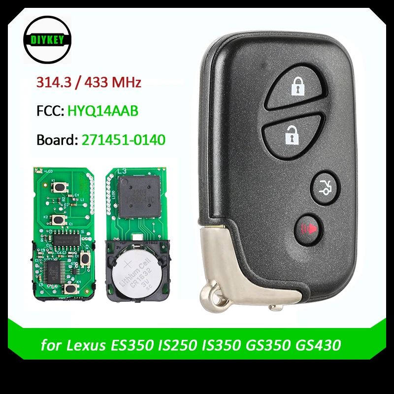 DIYKEY-llave inteligente sin llave, mando a distancia para Lexus ES350 GS350 GS430 GS450H GS460 IS250 IS350 LS460 HYQ14AAB, placa: 271451-0140