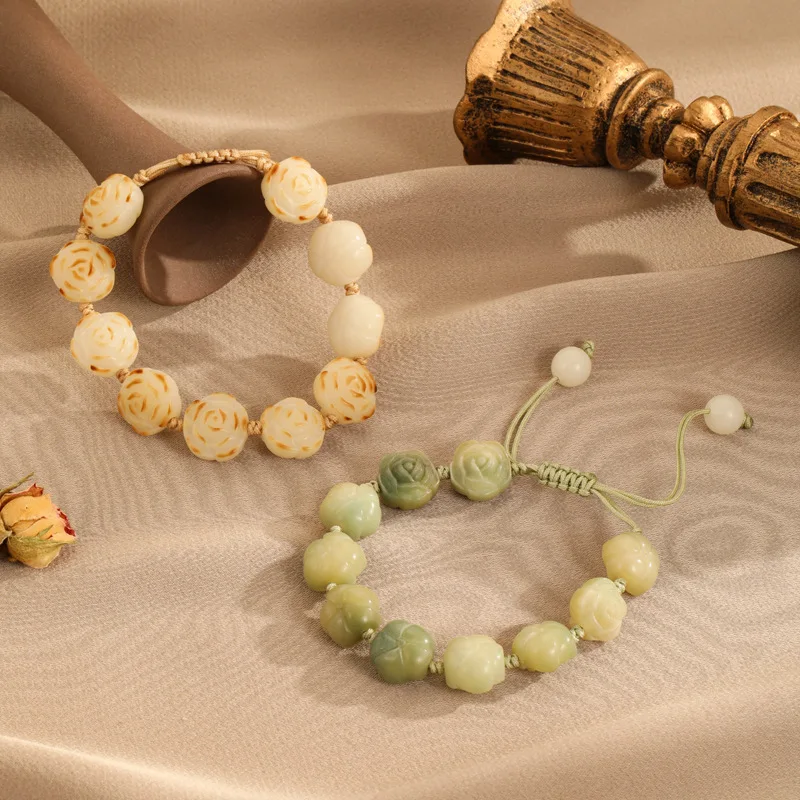 

Minar Romantic Gradient Multicolor Bodhi Natural Stone Beads Rose Camellia Flower Beaded Strand Bracelets for Women Wholesale