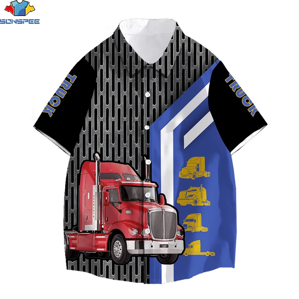 

SONSPEE 3D Print Hawaiian Shirt Men Car Truck Head Beach Holiday Harajuku Fashion Nautica Shirts for Men Short Sleeve Casual Top