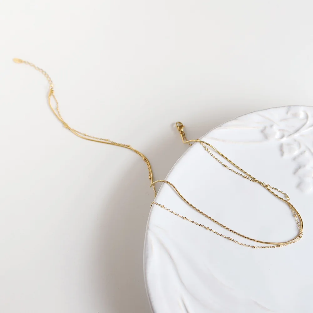 Ожерелье женское Двухслойное из нержавеющей стали с круглыми бусинами