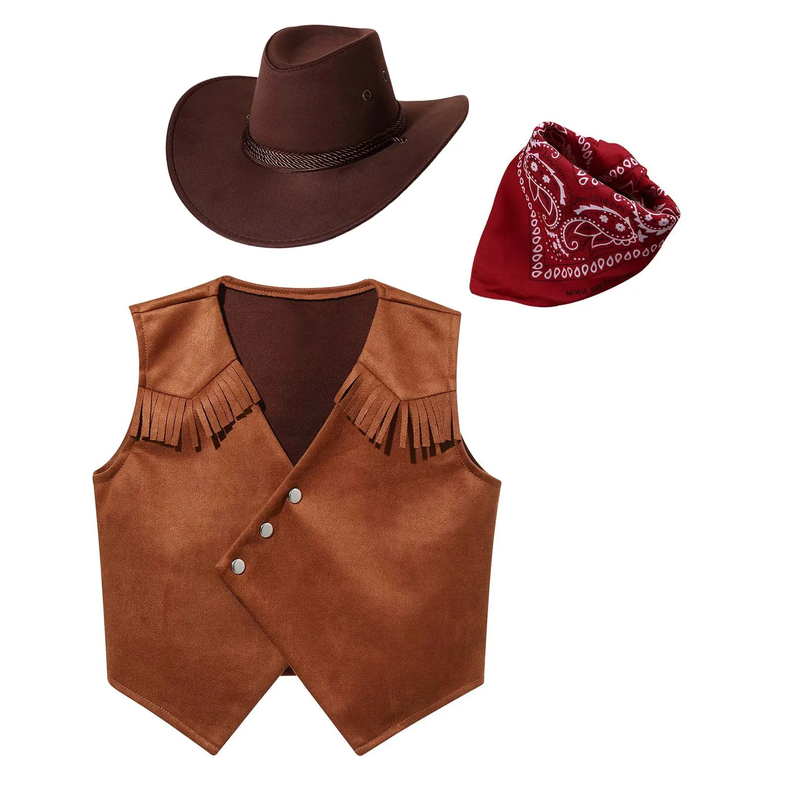 Cowboys Cowgirls Хэллоуин Косплей Костюм для детей фланелевый жилет шляпа с банданой